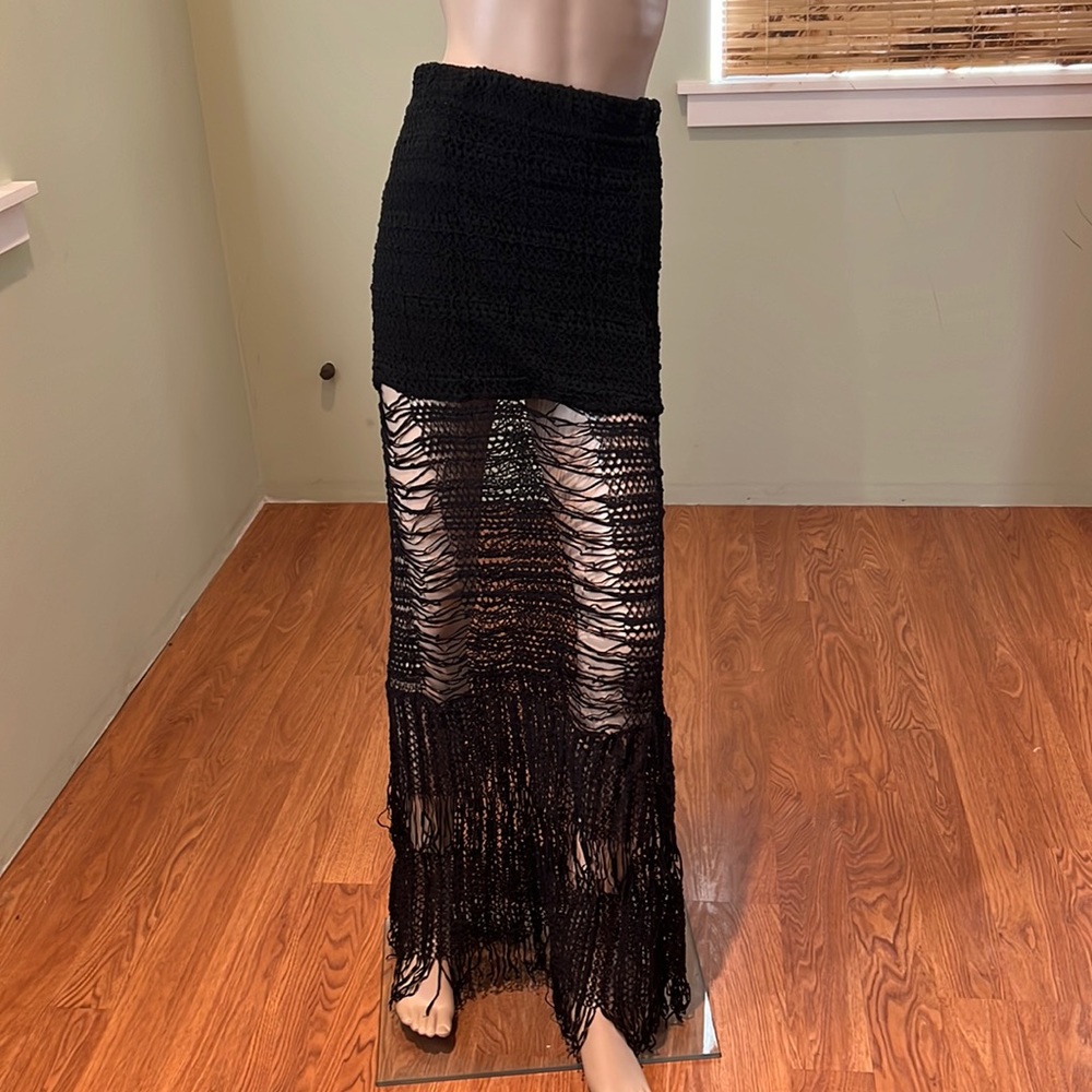 Nightcap Black Crochet Maxi Skirt With Solid Partially Lined Top Size 3